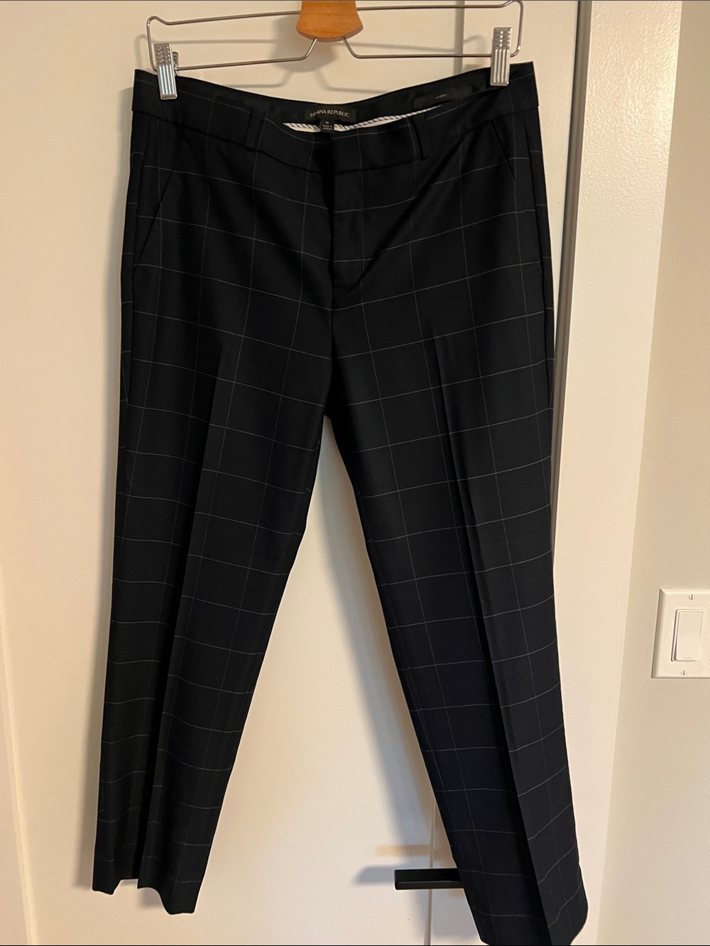 Banana Republic Navy Straight Leg Windowpane Trousers with Light Gray Lines